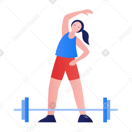 Woman doing a warm-up before exercising with a barbell PNG, SVG