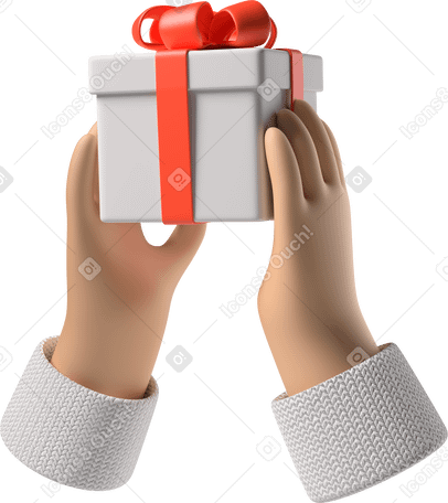 3D White skin hands holding a gift box PNG, SVG