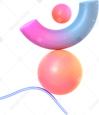 3D 两个球体、管子和半个环面 PNG, SVG