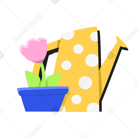 Flower in a pot and a watering can Illustration in PNG, SVG