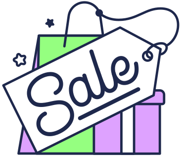 Schriftzug „sale“ auf dem coupon mit tüten- und boxtext PNG, SVG