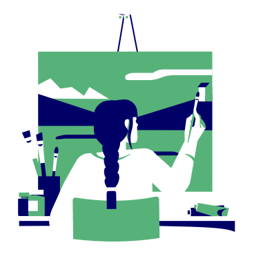 Artist painting a landscape on an easel PNG, SVG