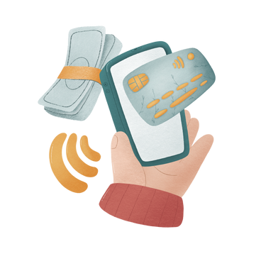 Рука держит телефон и платит через paypass в PNG, SVG