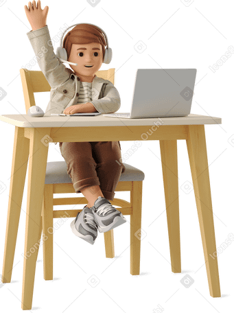 3D little boy studying online Illustration in PNG, SVG