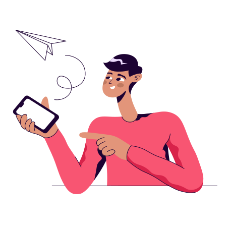 Guy sends a message from phone Illustration in PNG, SVG