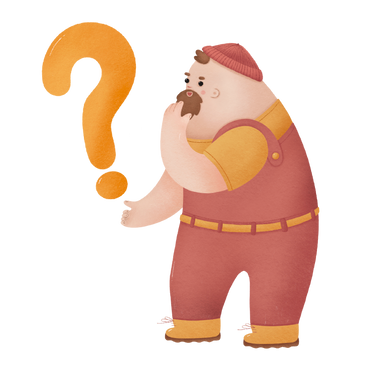 Man in red jumpsuit thoughtfully scratches beard while standing next to question mark  PNG, SVG