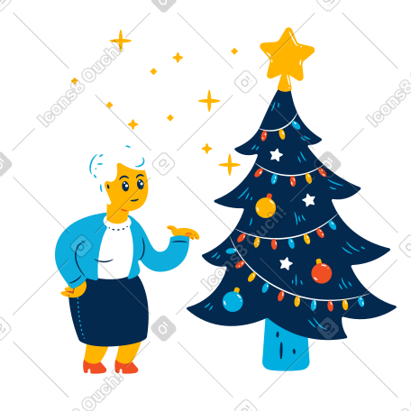 Old woman and christmas tree PNG, SVG