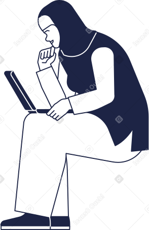 woman in hijab sitting and looking at laptop Illustration in PNG, SVG