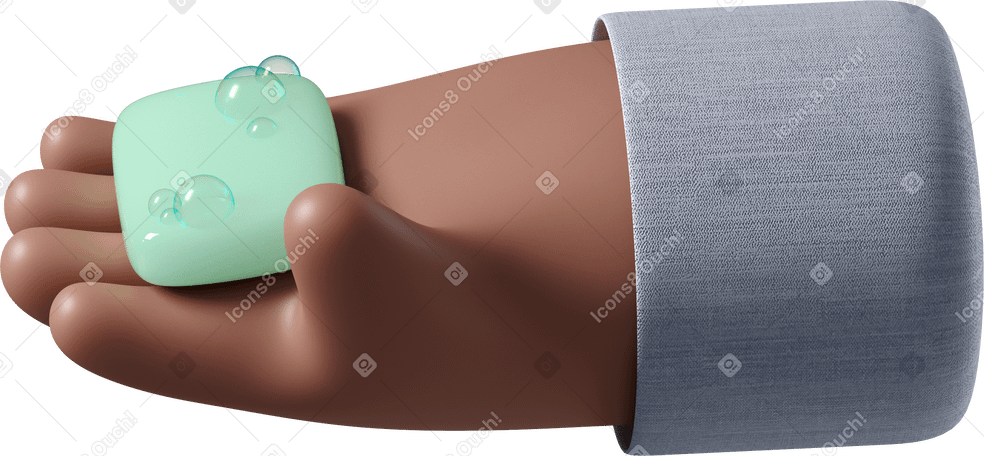 3D Brown skin hand holding soap Illustration in PNG, SVG