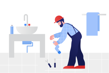 Plumber with tools repairing a pipe PNG, SVG