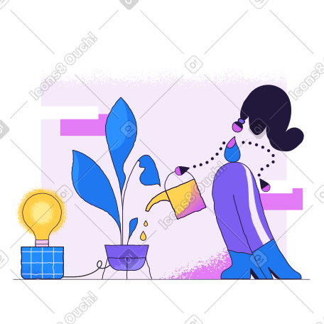 女人用绿色技术浇灌植物 PNG, SVG