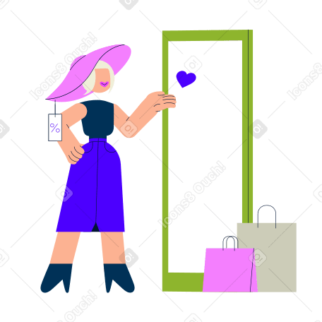 Woman on a shopping trip tries on a hat PNG, SVG