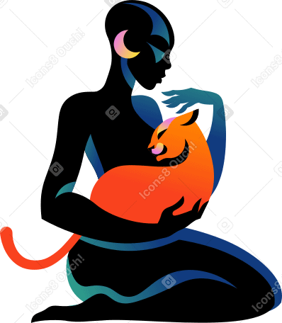 woman with a lion PNG, SVG