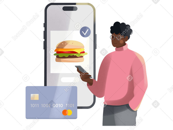 Young man ordering food online Illustration in PNG, SVG