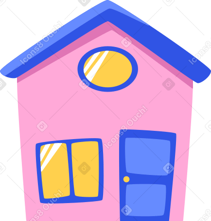 青い窓とドアのあるピンクの家 PNG、SVG