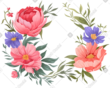 在花圈安排的各种各样的花 PNG, SVG