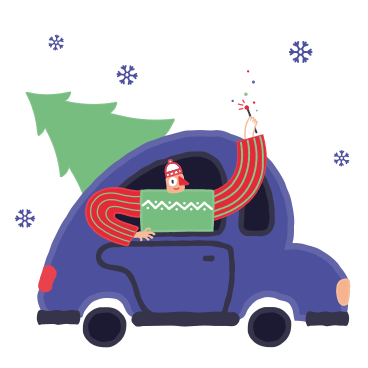 Man driving a car with a christmas tree PNG, SVG