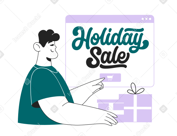 Letras de venda de férias com texto de navegador e caixas de presente PNG, SVG