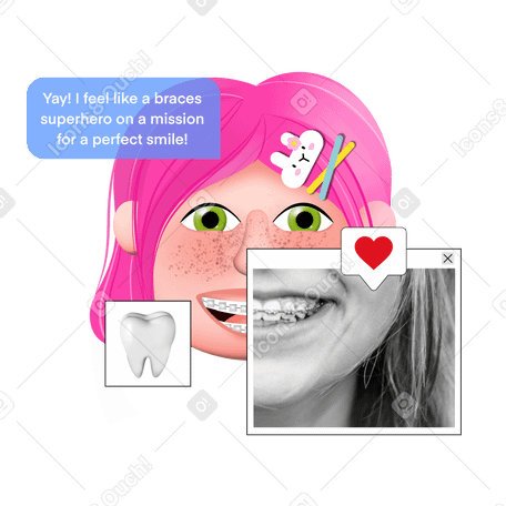 Счастливая улыбающаяся девушка с брекетами на зубах в PNG, SVG