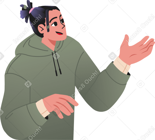 young woman in a hoodie explaining something PNG, SVG