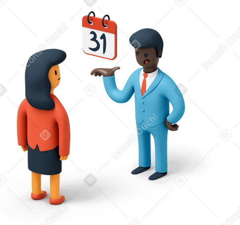 3D Man in suit reminding employee about an upcoming deadline Illustration in PNG, SVG