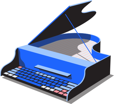 Grand piano with computer keyboard PNG, SVG