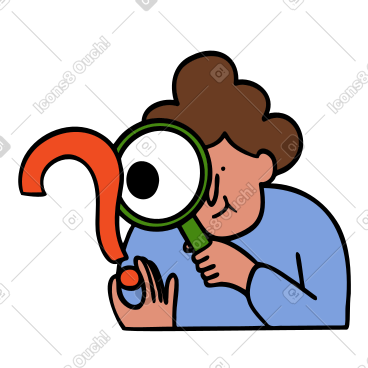 Man looking at the question mark through the magnifying glass PNG, SVG