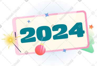 用圣诞树和烟火文字刻字 2024 年 PNG, SVG