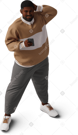 3D isometric view of young man taking selfie PNG, SVG