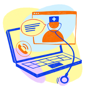 Computer blu e finestra del browser con consulto medico online PNG, SVG