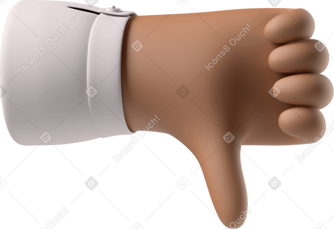 3D 아래로 엄지손가락을 보여주는 갈색 피부 손 PNG, SVG