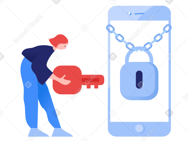Woman unlocking phone with key PNG, SVG
