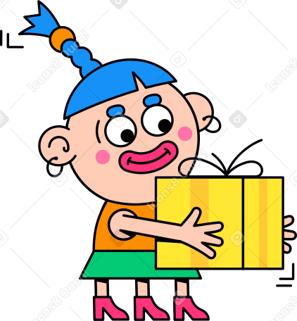 female character with gift box Illustration in PNG, SVG