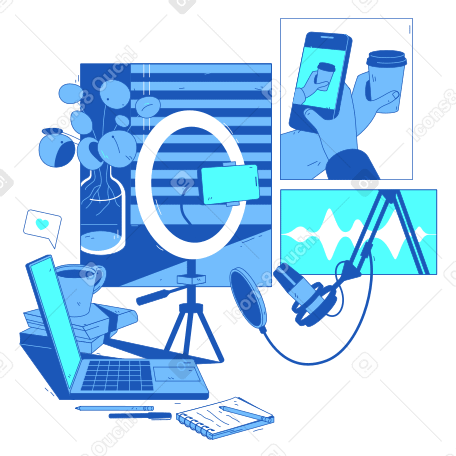 博客、视频博客、流媒体和内容创建动态插图，格式有GIF、Lottie (JSON)、AE
