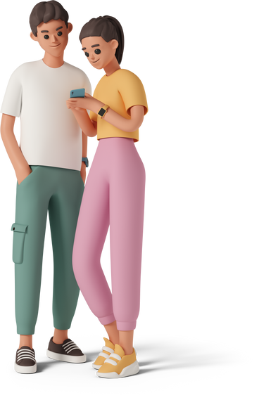 young woman showing phone screen to man PNG, SVG