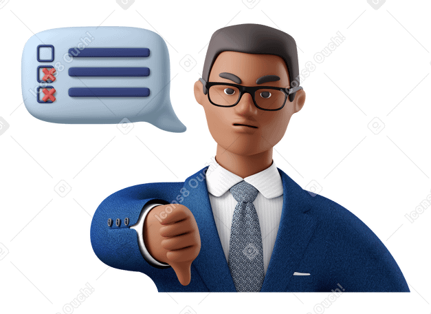 3D Businessman is not satisfied with bad work and showing a thumb down PNG, SVG