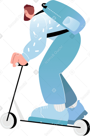 männlicher kurier mit rucksack auf einem roller PNG, SVG