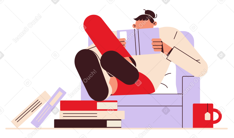 Woman is reading a book at home PNG, SVG