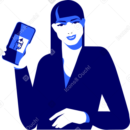 girl is holding a smartphone with an nft picture on the screen Illustration in PNG, SVG