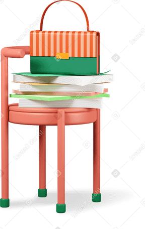 3D chair with paper and bag PNG, SVG