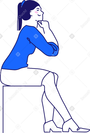 Une femme est assise à une table et met ses mains sous son menton PNG, SVG