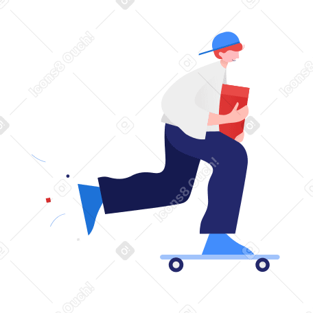 Illustration Adolescent livrant un colis sur une planche à roulettes aux formats PNG, SVG
