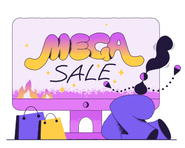 Mega sale lettering on a big monitor PNG, SVG