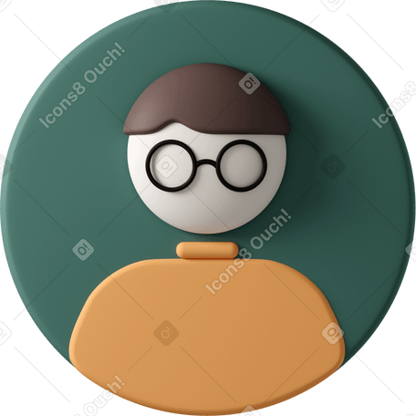 3D profile picture of person in glasses and orange shirt PNG, SVG