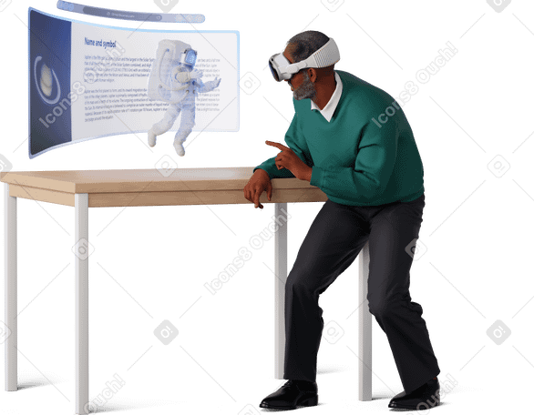 3D man in vr headset looking at astronaut PNG, SVG