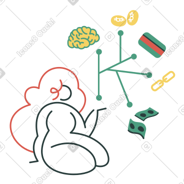 Woman finding out how blockchain works PNG, SVG