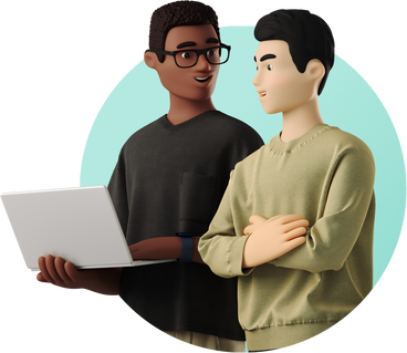 Two young men talking about work в PNG, SVG