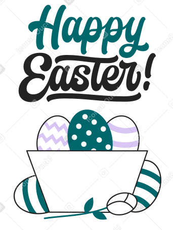 Lettering Happy Easter with Easter eggs and flower PNG, SVG