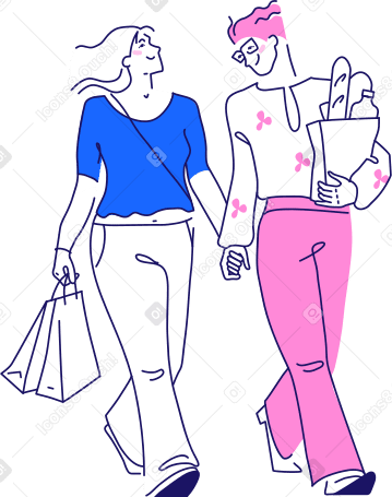 two female friends with shopping bags Illustration in PNG, SVG