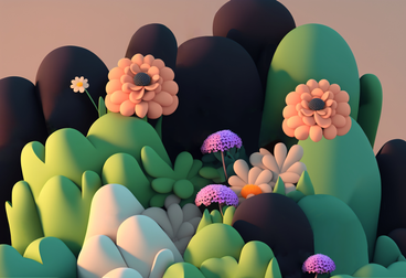 3D cartoon flowers composition PNG, SVG